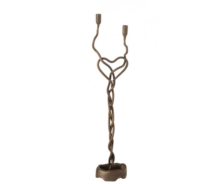 Bronzový antik kovový svícen se srdcem na úzké svíčky Noir - 9*8*48 cm J-Line by Jolipa
