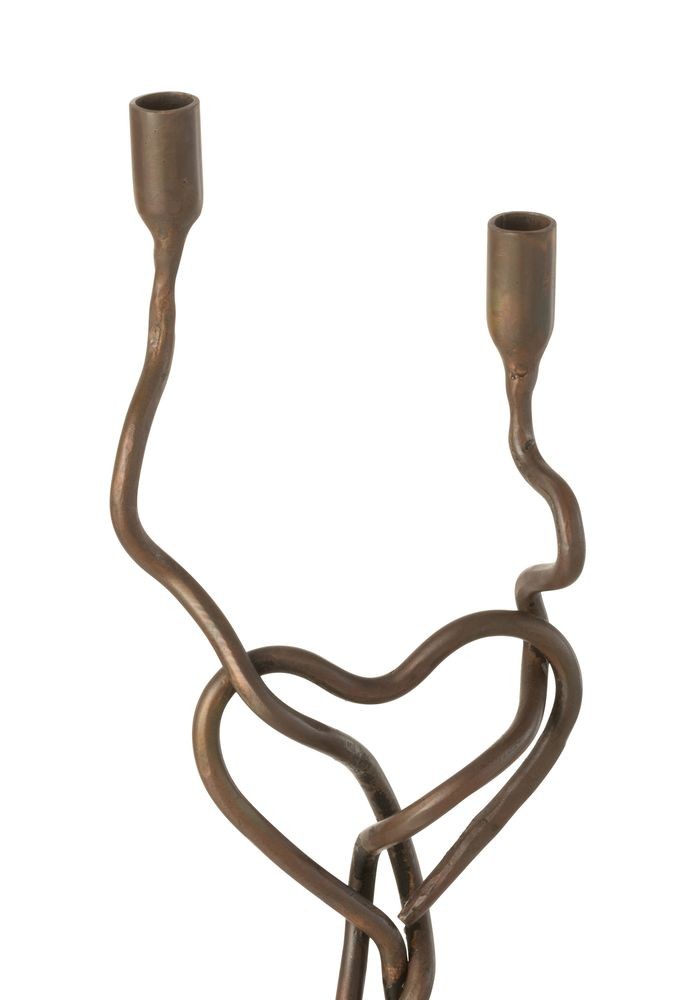 Bronzový antik kovový svícen se srdcem na úzké svíčky Noir - 9*8*48 cm J-Line by Jolipa Bronzový antik kovový svícen se srdcem na úzké svíčky Noir - 9*8*48 cm J-Line by Jolipa
