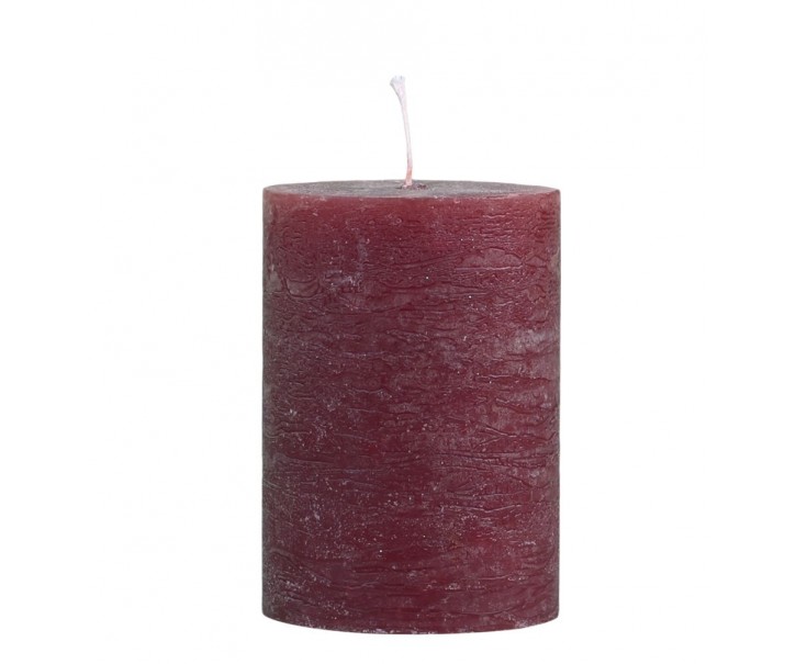 Červená široká svíčka Rustic pillar red - Ø 7*10cm/ 40h Chic Antique
