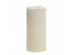Krémová široká svíčka s drážkami a třpytkami Macon - Ø 7*15cm / 64h