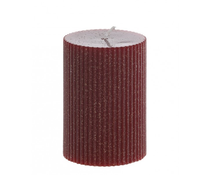 Červená široká svíčka s drážkami a třpytkami Macon - Ø 7*10cm / 40h Chic Antique