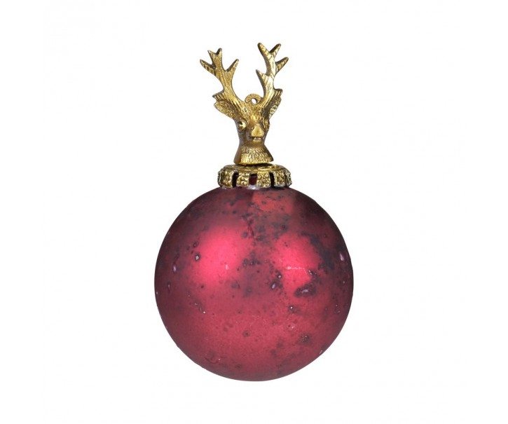Červená antik skleněná vánoční koule s jelenem Deer - Ø10* 16 cm Mars & More 