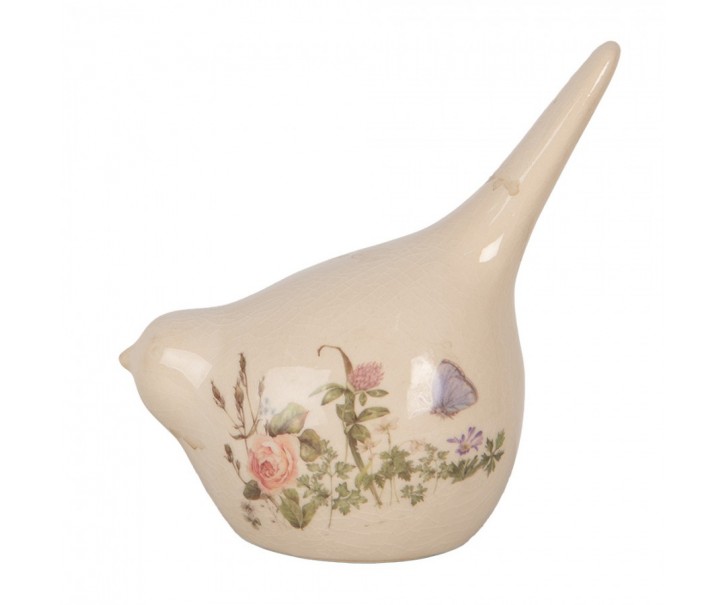 Keramická dekorace ptáček s lučními květy Flowers of Love M - 14*9*15 cm Clayre & Eef