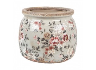 Zelený keramický dekorační květináč s květy Floria M - Ø 16*13 cm 