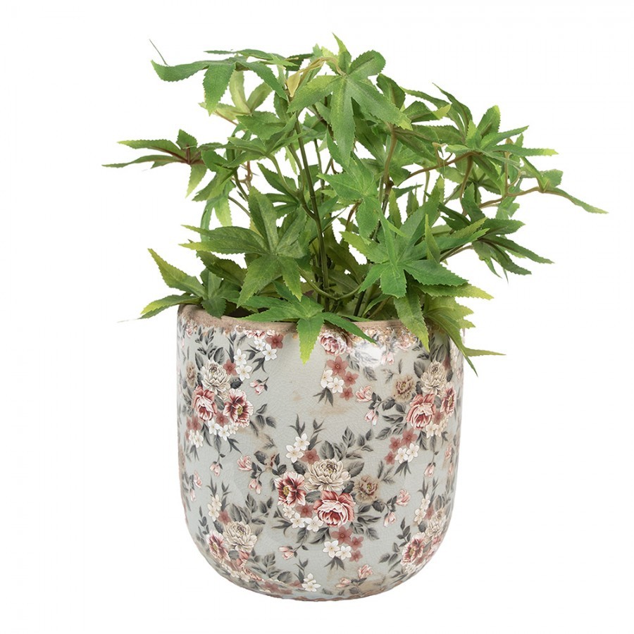 Zelený keramický dekorační květináč s květy Floria XL - Ø 19*18 cm Clayre & Eef Zelený keramický dekorační květináč s květy Floria XL - Ø 19*18 cm Clayre & Eef
