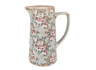Zelený keramický dekorační džbán s květy Floria L - 21*14*26 cm 