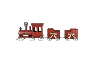 Červená antik kovová dekorace vláček Christmas Train - 94*18*28 cm