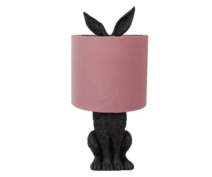 Černá stolní lampa králík s růžovým stínidlem Rabbi - Ø 20*43 cm Clayre & Eef