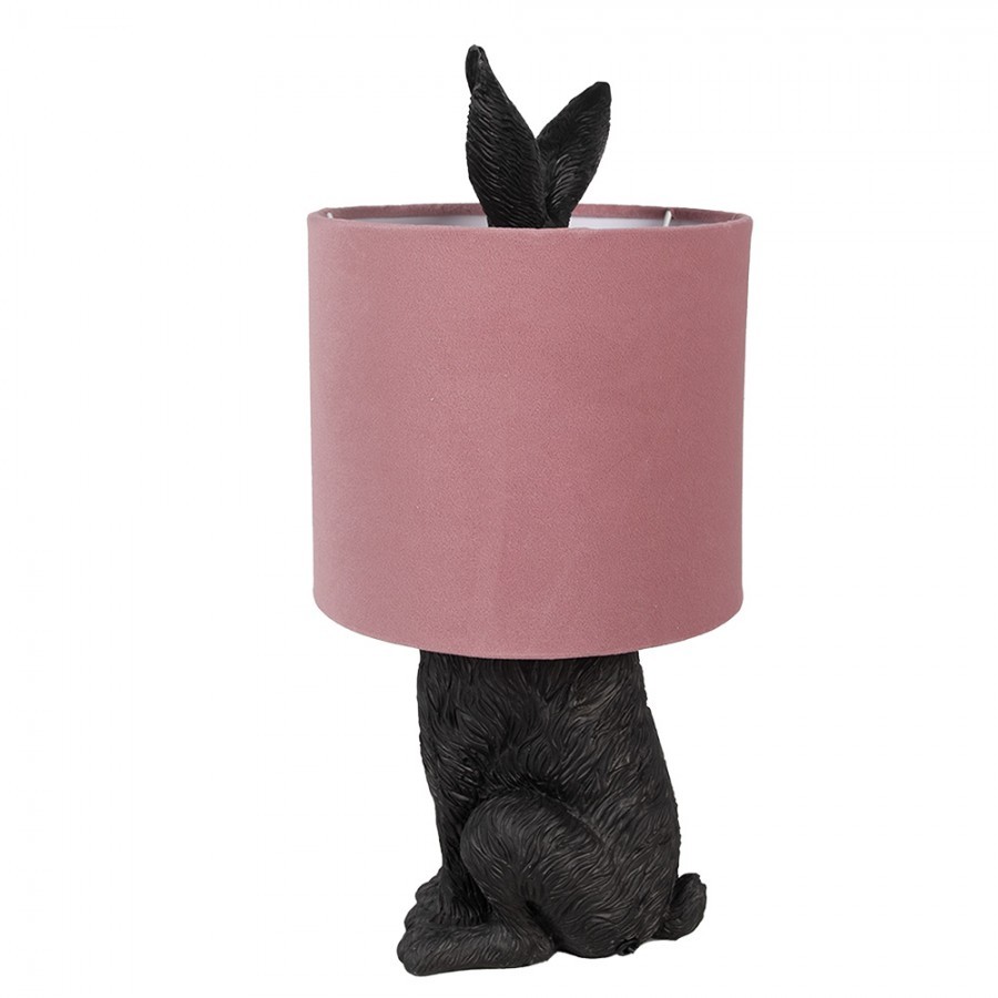 Černá stolní lampa králík s růžovým stínidlem Rabbi - Ø 20*43 cm Clayre & Eef Černá stolní lampa králík s růžovým stínidlem Rabbi - Ø 20*43 cm Clayre & Eef
