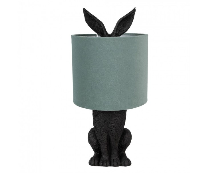 Černá stolní lampa králík se zeleným stínidlem Rabbi - Ø 20*43 cm Clayre & Eef