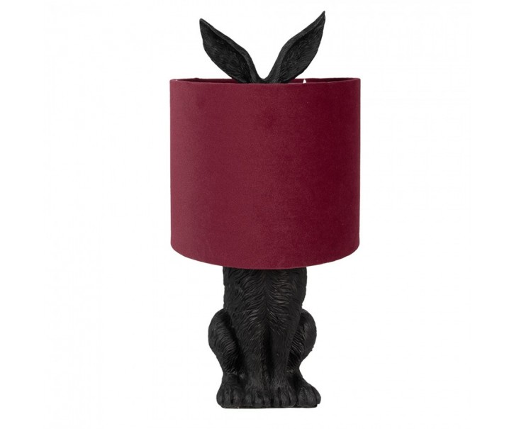 Černá stolní lampa králík s vínovým stínidlem Rabbi - Ø 20*43 cm Clayre & Eef