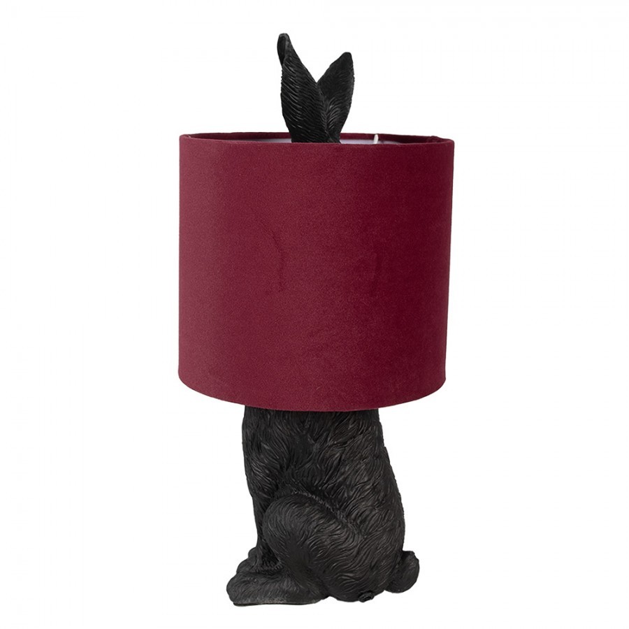 Černá stolní lampa králík s vínovým stínidlem Rabbi - Ø 20*43 cm Clayre & Eef Černá stolní lampa králík s vínovým stínidlem Rabbi - Ø 20*43 cm Clayre & Eef