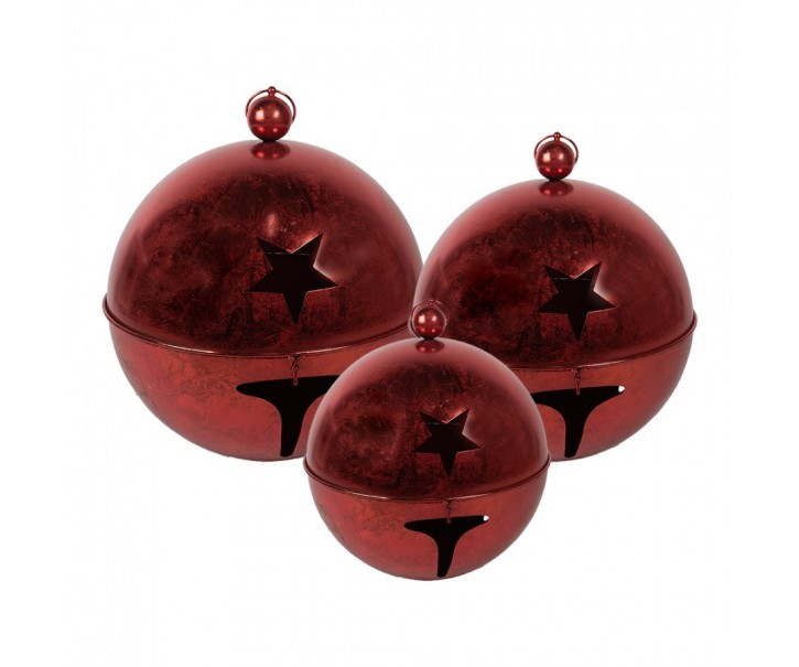 Set 3ks červená dekorace rolnička Bell - Ø 62 / Ø 52 / Ø 42 cm Clayre & Eef