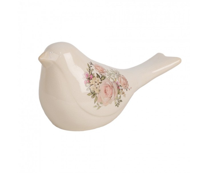 Béžová keramická dekorace ptáček s růžemi Rosien L - 25*10*13 cm Clayre & Eef