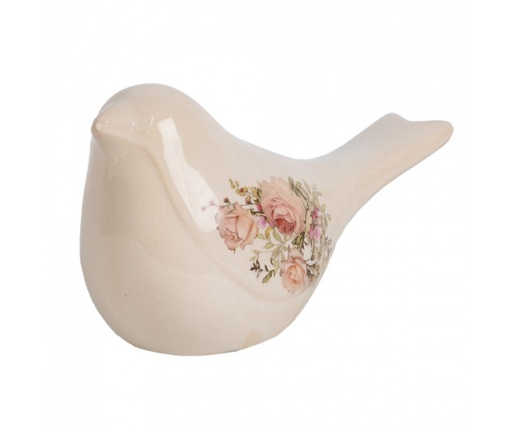 Béžová keramická dekorace ptáček s růžemi Rosien M - 22*9*12 cm Clayre & Eef