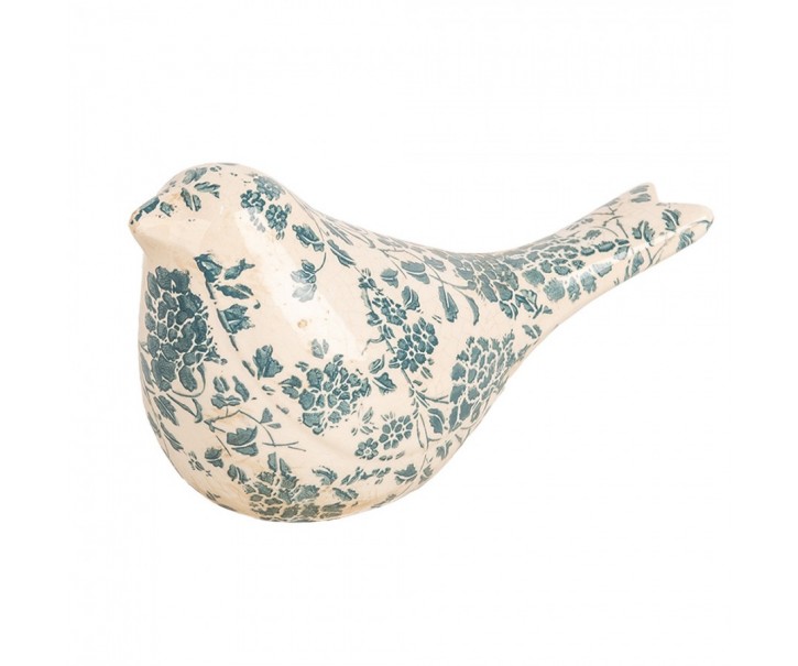 Keramická dekorace ptáček se zelenými květy Tien French M - 22*9*12 cm Clayre & Eef