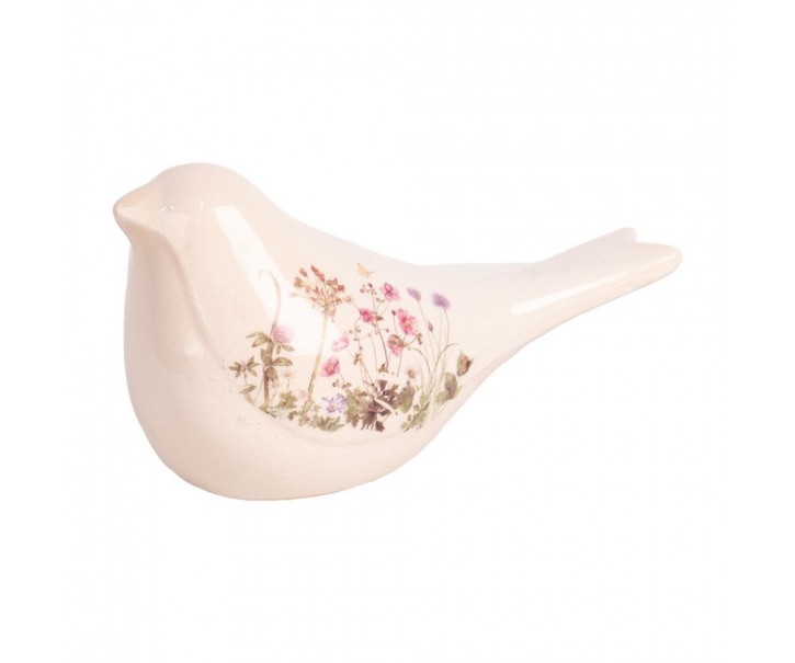 Keramická dekorace ptáček s lučními květy Flowers of Love M - 22*9*12 cm Clayre & Eef