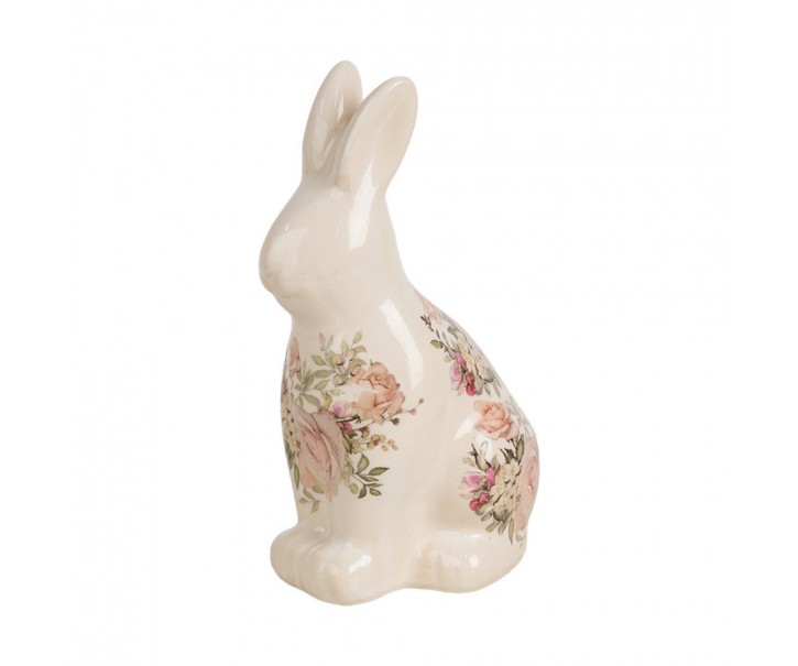 Béžová keramická dekorace králík s růžemi Rosien M - 13*10*22 cm Clayre & Eef