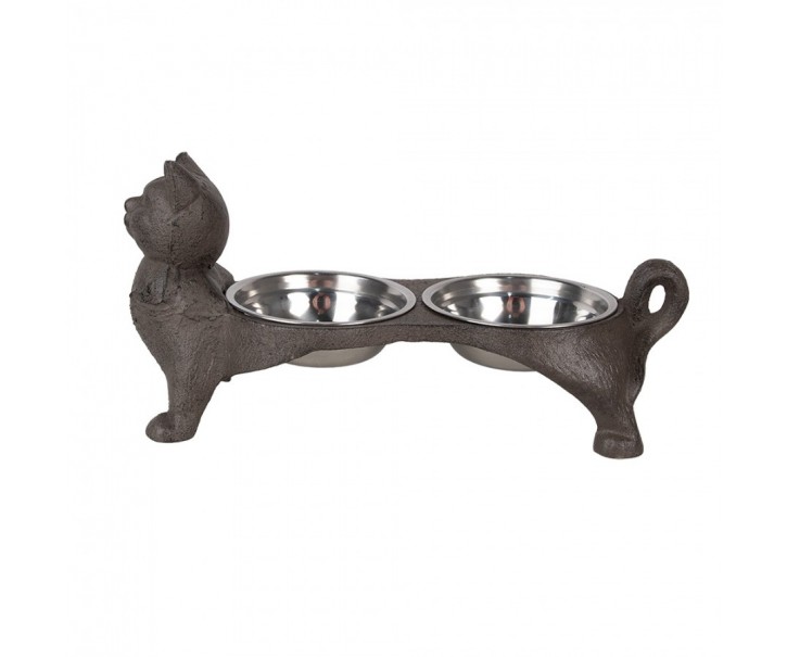 Misky pro kočku v litinovém stojanu kočky - 39*15*19 cm / 2*225 ml Clayre & Eef