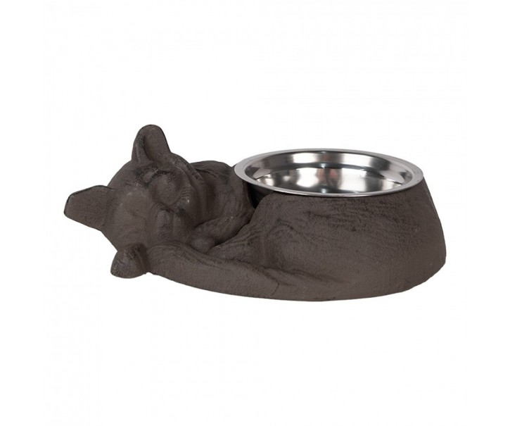 Miska pro kočky ve tvaru hnědé litinové kočky - 32*23*10 cm / 325 ml Clayre & Eef