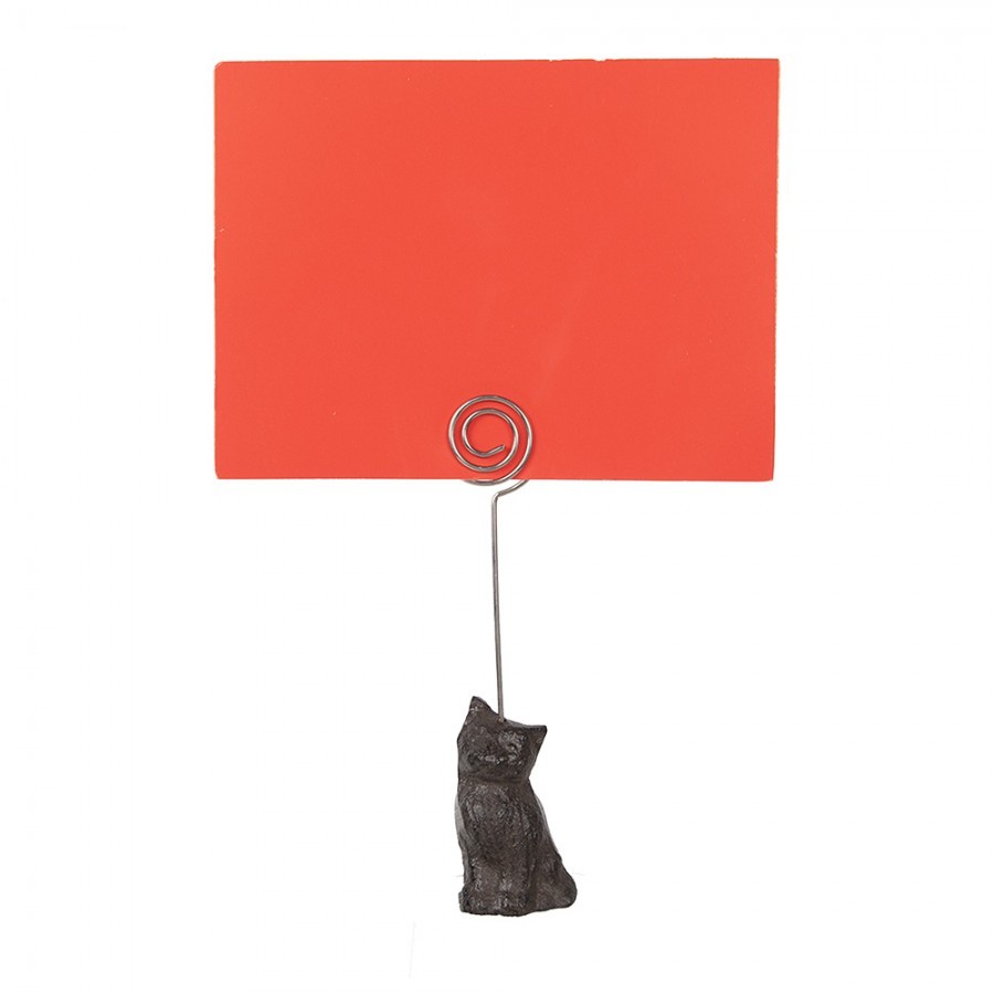 Stojan na vizitku / fotografii hnědá litinová kočička - 3*3*14 cm Clayre & Eef Stojan na vizitku / fotografii hnědá litinová kočička - 3*3*14 cm Clayre & Eef