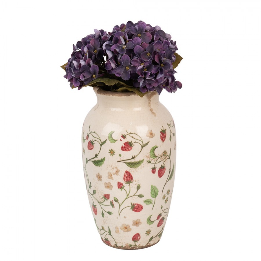 Béžová keramická váza s jahůdkami Wild Strawberries S - Ø 16*27 cm Clayre & Eef Béžová keramická váza s jahůdkami Wild Strawberries S - Ø 16*27 cm Clayre & Eef