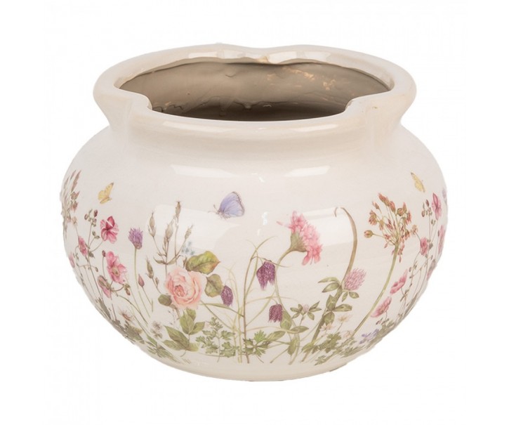 Keramický obal na květináč s lučními květy Flowers of Love S - Ø 23*16 cm Clayre & Eef