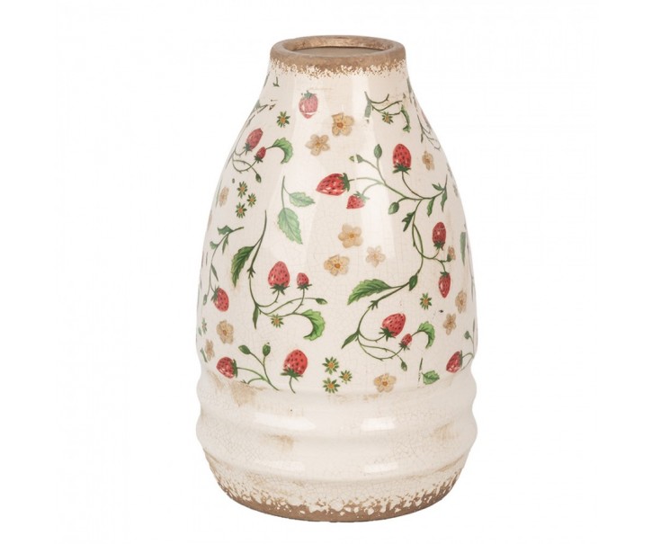 Béžová keramická váza s jahůdkami Wild Strawberries M - Ø 21*32 cm Clayre & Eef