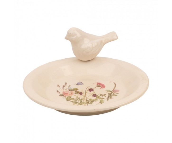 Keramické krmítko pro ptáčky s lučními květy Flowers of Love M - Ø 21*10 cm Clayre & Eef