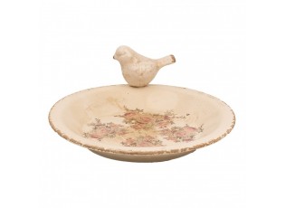 Béžové keramické krmítko pro ptáčky s růžemi Rosien L - Ø 26*10 cm