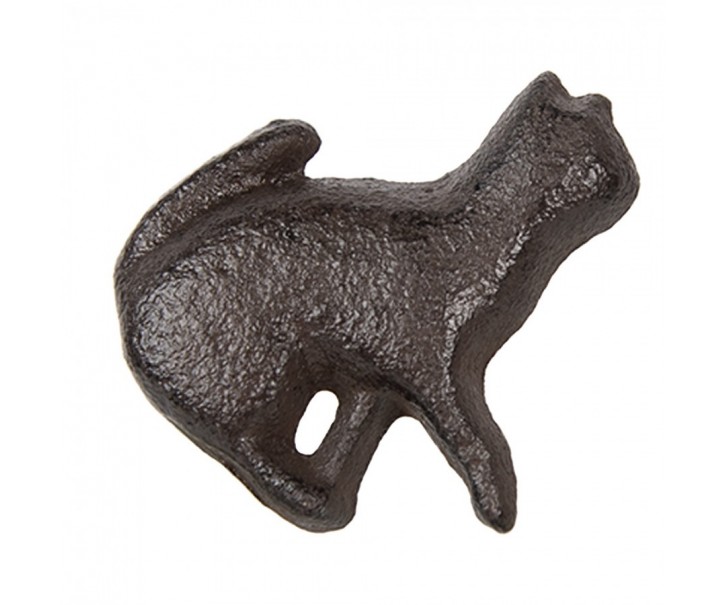 Hnědá litinová úchytka ve tvaru kočky - 5*3*5 cm Clayre & Eef