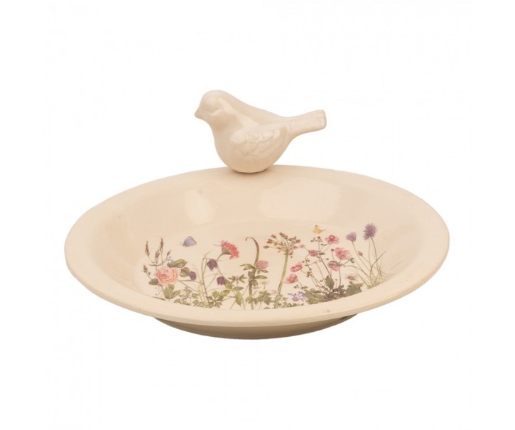 Keramické krmítko pro ptáčky s lučními květy Flowers of Love L - Ø 26*10 cm Clayre & Eef