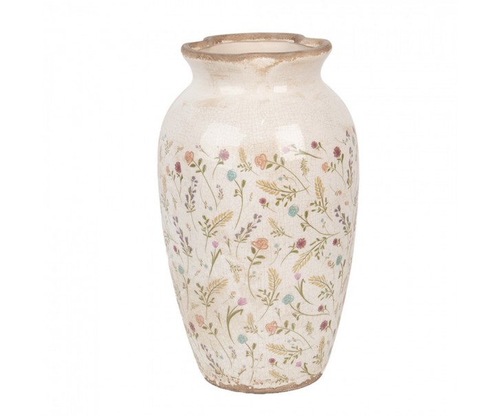 Béžová keramická váza s kvítky Floral Cartoon L - Ø 21*37 cm Clayre & Eef