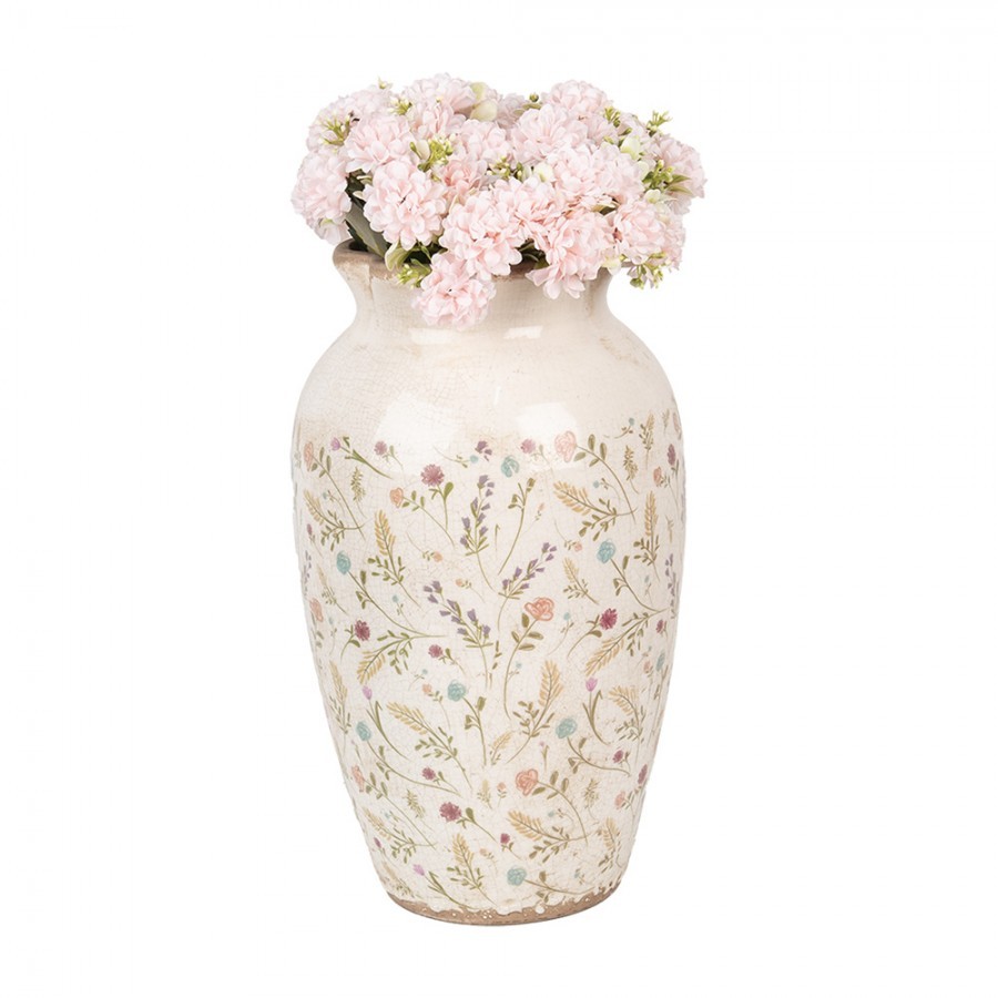 Béžová keramická váza s kvítky Floral Cartoon L - Ø 21*37 cm Clayre & Eef Béžová keramická váza s kvítky Floral Cartoon L - Ø 21*37 cm Clayre & Eef