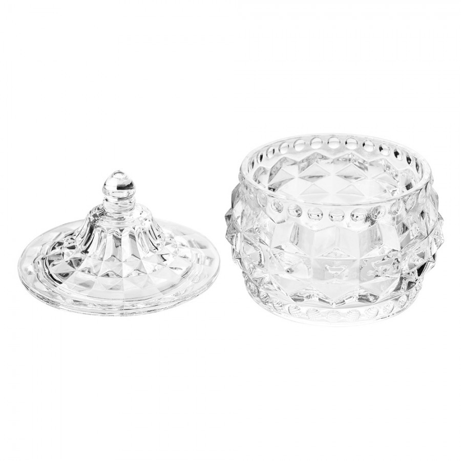 Skleněná úložná dóza na curovinky - Ø 10*11 cm Clayre & Eef Skleněná úložná dóza na curovinky - Ø 10*11 cm Clayre & Eef