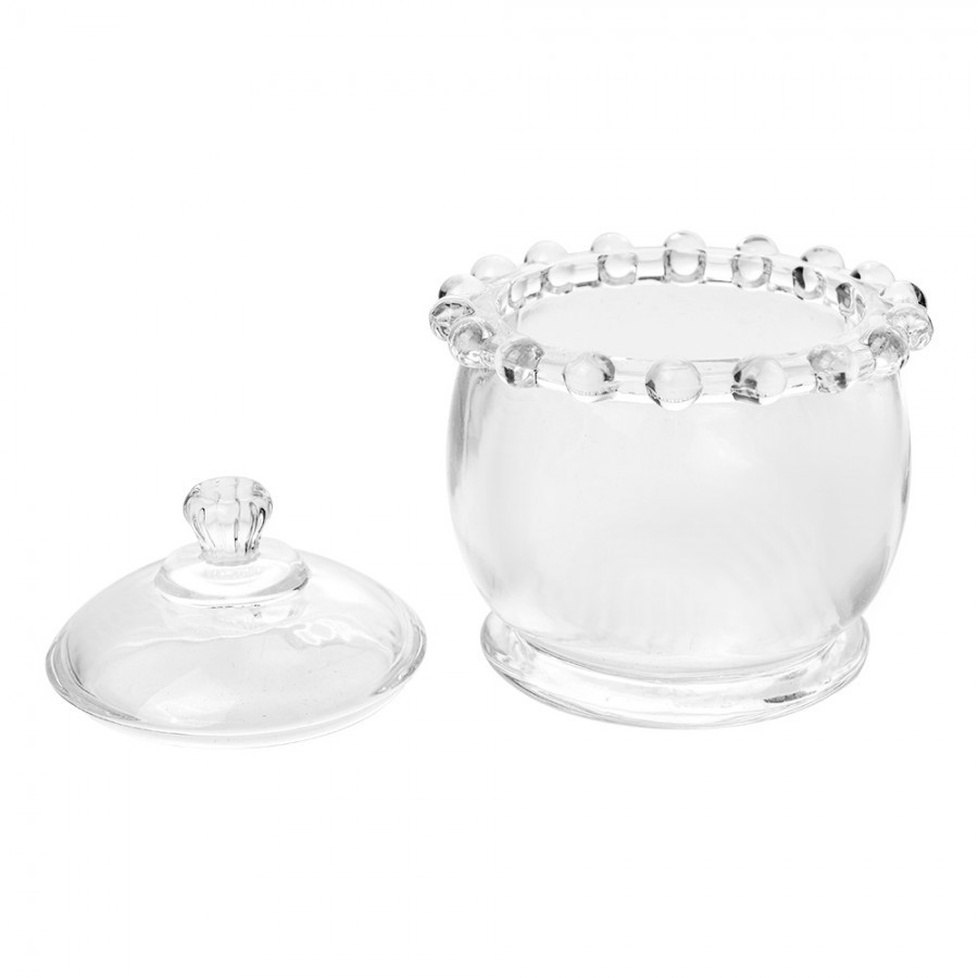 Skleněná úložná dóza na curovinky - Ø 8*10 cm Clayre & Eef Skleněná úložná dóza na curovinky - Ø 8*10 cm Clayre & Eef