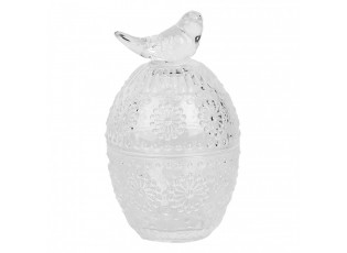Skleněná dóza vajíčko s víkem s ptáčkem - Ø 9*16 cm 