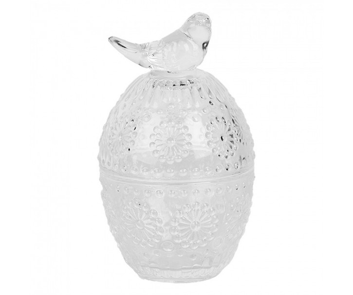 Skleněná dóza s víkem vajíčko s ptáčkem - Ø 9*16 cm Clayre & Eef
