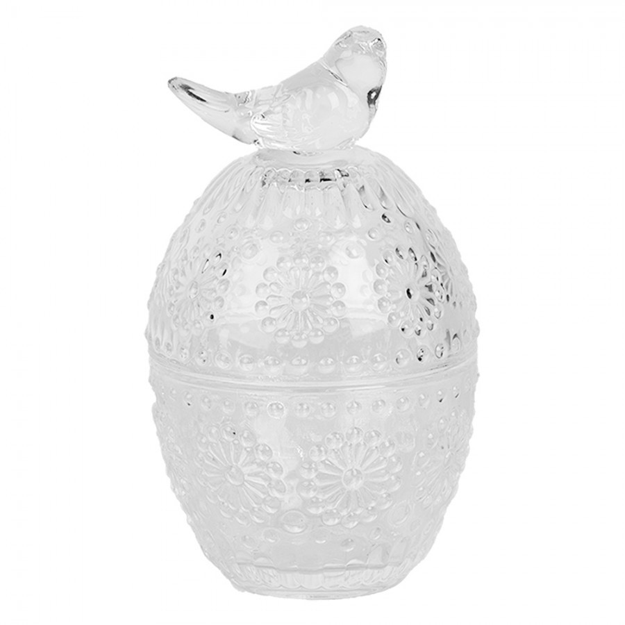 Skleněná dóza s víkem vajíčko s ptáčkem - Ø 9*16 cm 