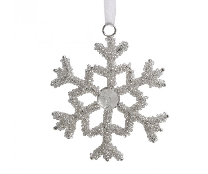 Champagne antik závěsná sněhová vločka s korálky Snowflake - 9 cm Chic Antique