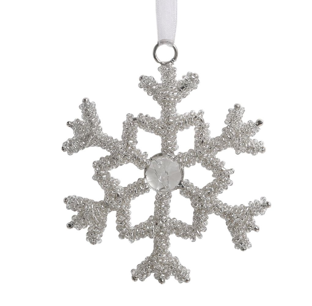 Champagne antik závěsná sněhová vločka s korálky Snowflake - 9 cm