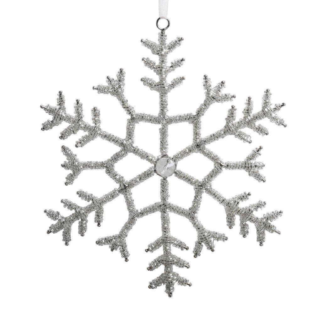 Champagne antik závěsná sněhová vločka s kamínky Snowflake - 20 cm