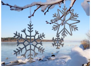 Champagne antik závěsná sněhová vločka s korálky Snowflake - 20 cm