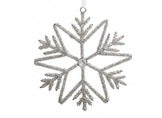 Champagne antik závěsná sněhová vločka s korálky Snowflake - 17 cm