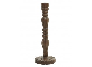 Hnědý dřevěný svícen na úzkou svíčku Jeraldo - Ø 16*45 cm