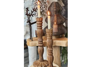 Hnědý dřevěný svícen na úzkou svíčku Jeraldo - Ø 15*38 cm