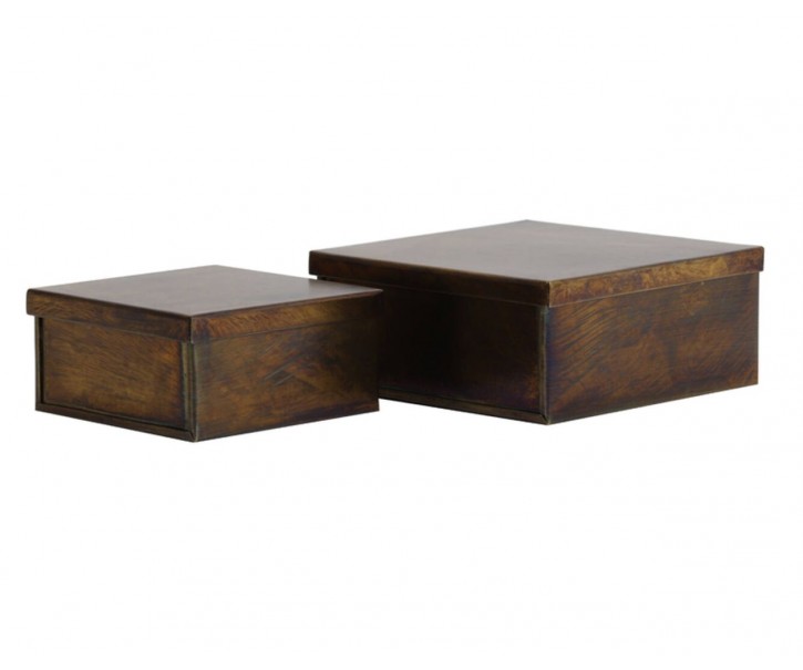 2ks bronzový antik kovový úložný box Loberio - 16*16*7/ 12*12*6 cm Light & Living