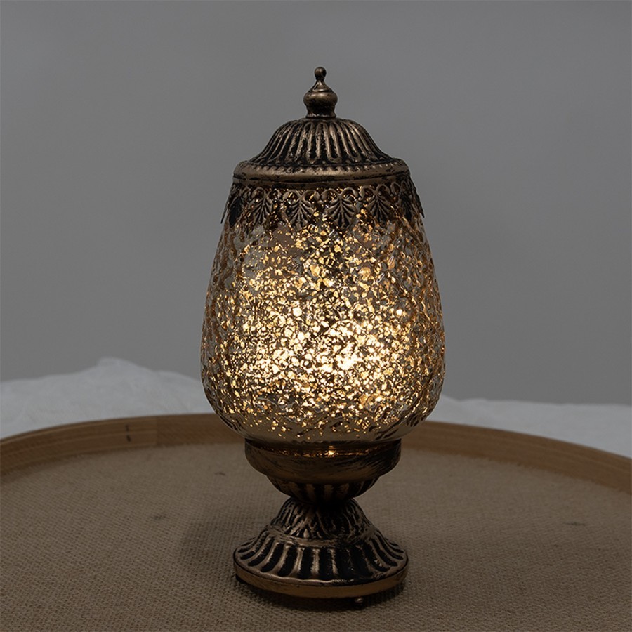 Hnědá skleněná svítící LED lucerna Balli - Ø 8*19 cm Clayre & Eef Hnědá skleněná svítící LED lucerna Balli - Ø 8*19 cm Clayre & Eef
