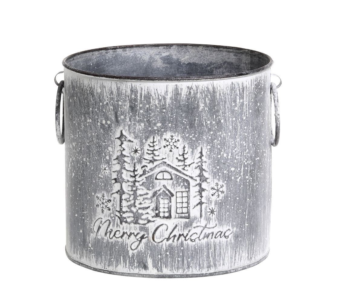 Dekorační plechový antik květináč Merry Christmas - Ø 15*16 cm