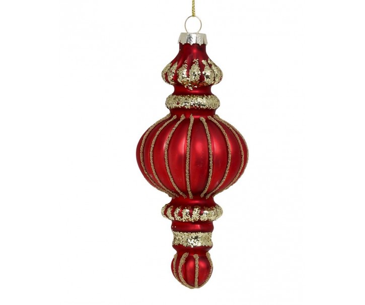 Červená skleněná vánoční ozdoba se zlatými detaily Chic - 6*15 cm Chic Antique